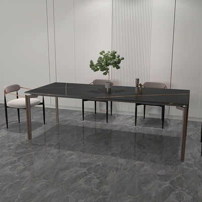 Minimalistische aluminium huishoudelijke meubels Luxe Moderne rechthoekige Rock Top Aluminium Eettafel